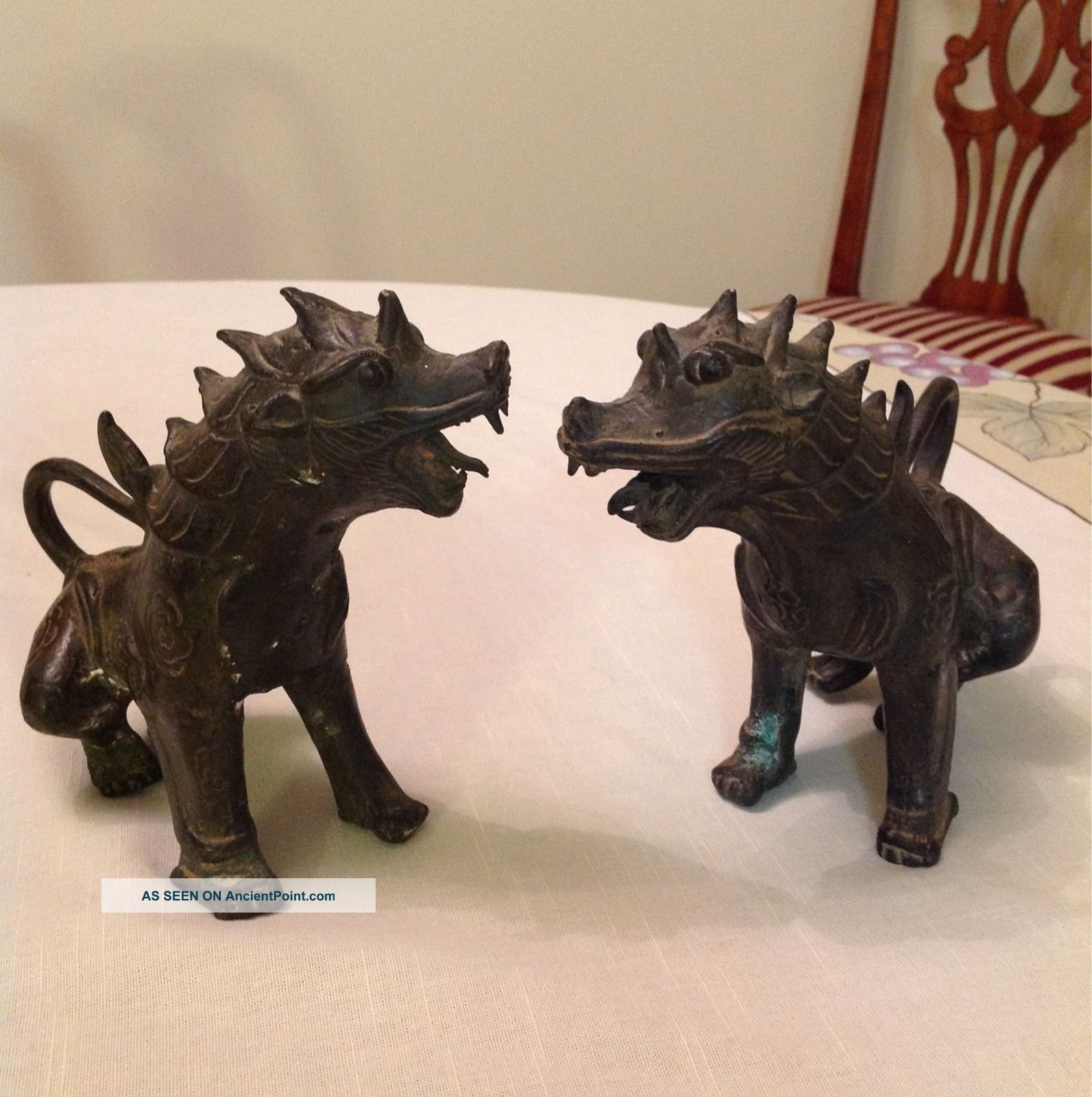 Pair Of Ancient Japanese Or Chinese Foo Dogs Asian Antiques Unknown photo