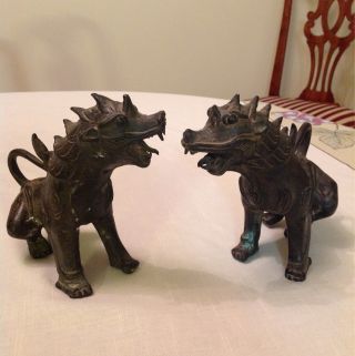 Pair Of Ancient Japanese Or Chinese Foo Dogs Asian Antiques photo
