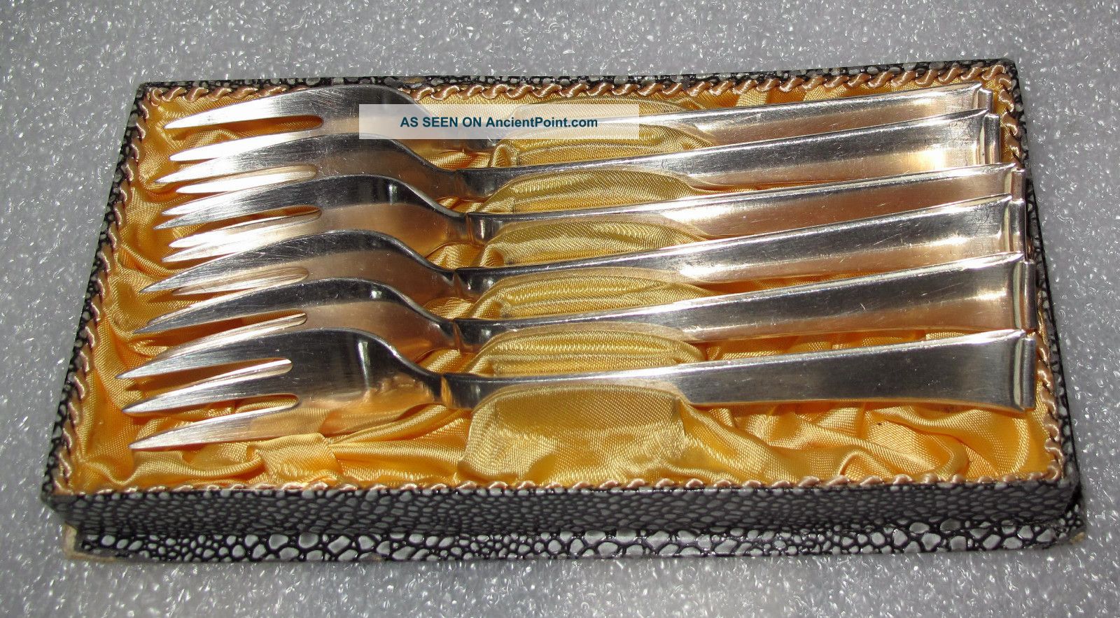 Wmf German 6 Solid 800 Silver Art Deco Desert Forks With Box 186gr Silver Alloys (.800-.899) photo