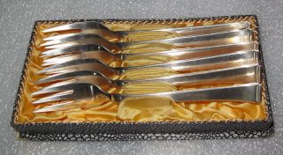 Wmf German 6 Solid 800 Silver Art Deco Desert Forks With Box 186gr photo