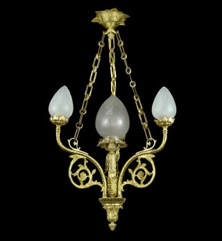 Figural Bronze Chandelier Ornate French Gold Gilded Empire Dore Antique Light photo