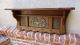 Antique English Carved Oak Wall Shelf Coat Hat Rack Brass Pub Kitchen Copper 1900-1950 photo 2