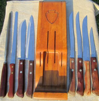 Mid Century Modern Design Vintage Teak Wood Wall Mount Knife Holder Flint Knives photo