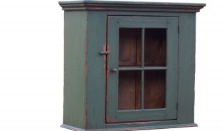Primitive Wall Cupboard Hanging Painted Country Farmhouse Cabinet Early American photo