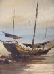 Wonderful Old World Oil Painting Fishing Boats Water View Ocean Signed Folk Art photo 1