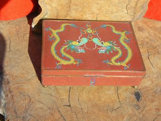 Antique Chinese Cloisonne 2 Dragons Hinged Box photo