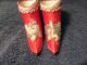 Old Chinese Bound Foot - - Feet Shoes Red Silk W/embroidered Flowers In Usa 2 Robes & Textiles photo 2
