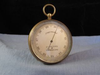 J Hicks Of London Large Brass Victorian Barometer Compensated photo