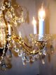 Charming Golden Brass Crystal Prism Pendent Chandelier Quality 2000s Fixture Chandeliers, Fixtures, Sconces photo 9