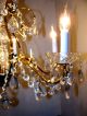 Charming Golden Brass Crystal Prism Pendent Chandelier Quality 2000s Fixture Chandeliers, Fixtures, Sconces photo 7