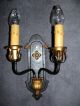 2 Vtg Cast Brass / Steel Art Deco Sconces Chandelier Wall Light Fixture Chandeliers, Fixtures, Sconces photo 1
