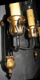 2 Vtg Cast Brass / Steel Art Deco Sconces Chandelier Wall Light Fixture Chandeliers, Fixtures, Sconces photo 6