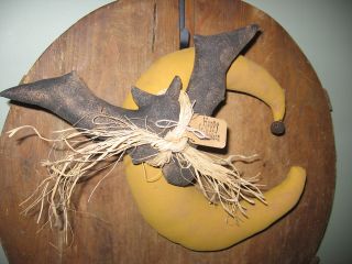 Primiitve Folk Art Harvest Fall Moon With Bat Door Hanger Doll Tuck Pattern photo