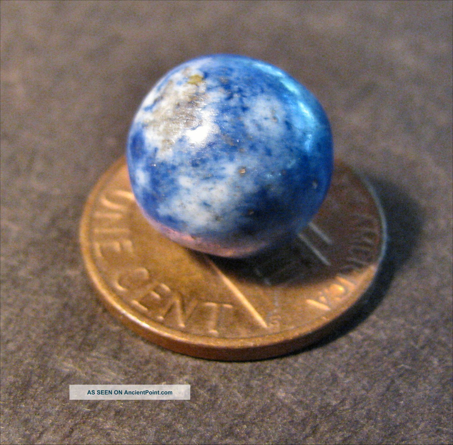 Old Very Small Bennington Vermont Clay Marble Cobalt Blue Sponge Civil War Era Primitives photo
