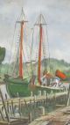 Orig 1958 J.  G.  Grossman Oil On Board Painting California Fishing Dock Boats Yqz Other photo 4