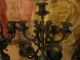 Pair French Patinated Figural Bronze /malachite Marble 7 Lights Candelabras 24 
