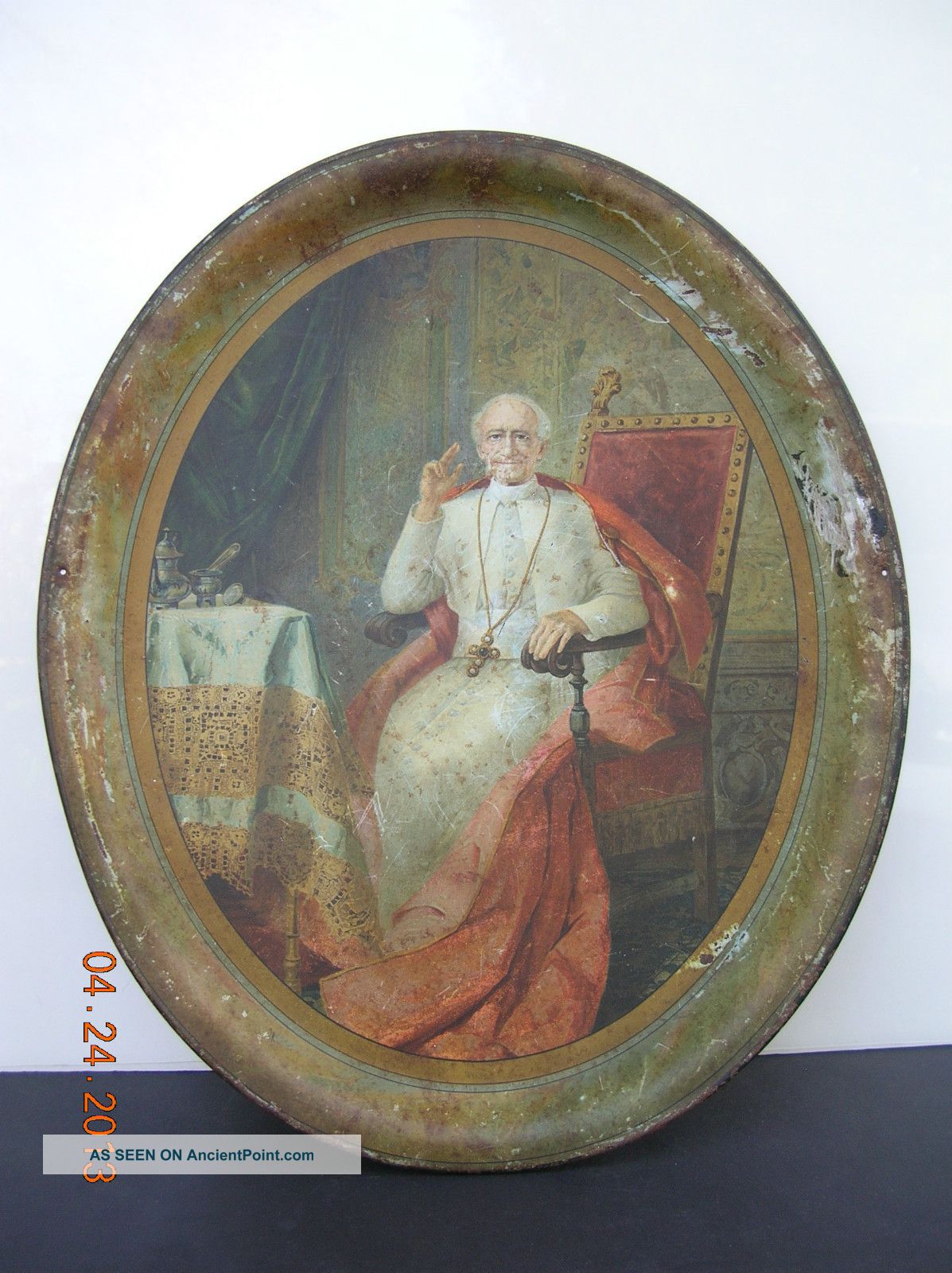 Antique 1900 - 1903 Metal (tin) Oval Serving Tray 