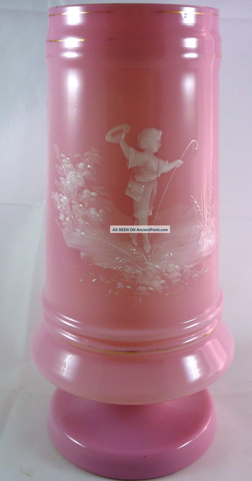 Wonderful Antique Mary Gregory Hand Painted Pink Overlay Glass Vase C 1890 ' S Vases photo