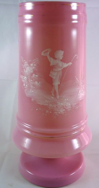 Wonderful Antique Mary Gregory Hand Painted Pink Overlay Glass Vase C 1890 ' S photo