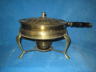 Persian Warming Pan With Lid,  Stand And Burner Stamped Nadar Factory 4 Pieces photo