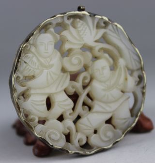 Ancient Chinese White Jade Silver Plated Hand - Carved,  Jade Pendant photo