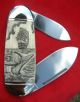 Nautical Scrimshaw Art,  Ship,  Breaching Whale,  Folding Knife/knives Scrimshaws photo 1