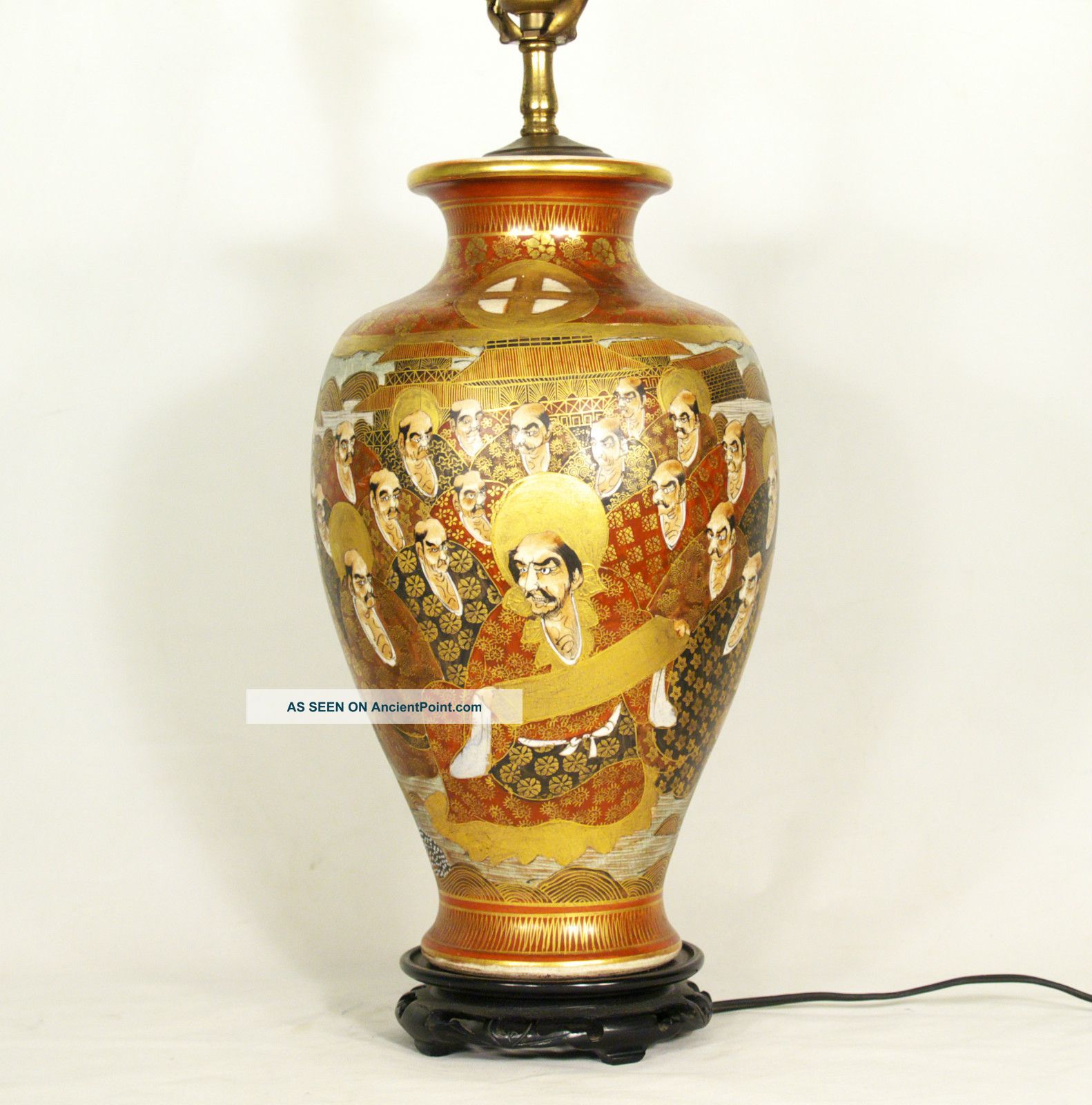Antique Japanese Hand Painted Satsuma Ceramic Vase Mounted As Lamp C.  1890 Old Vases photo