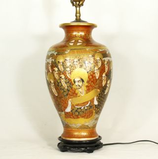 Antique Japanese Hand Painted Satsuma Ceramic Vase Mounted As Lamp C.  1890 Old photo