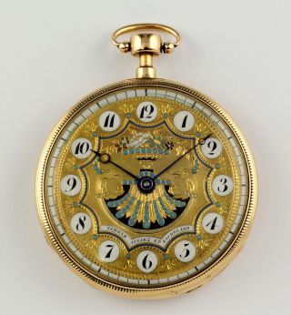 Terond Alliez & Bachelard Mint 18kt Gold Pocket Watch Repeater Enamelled Dail photo