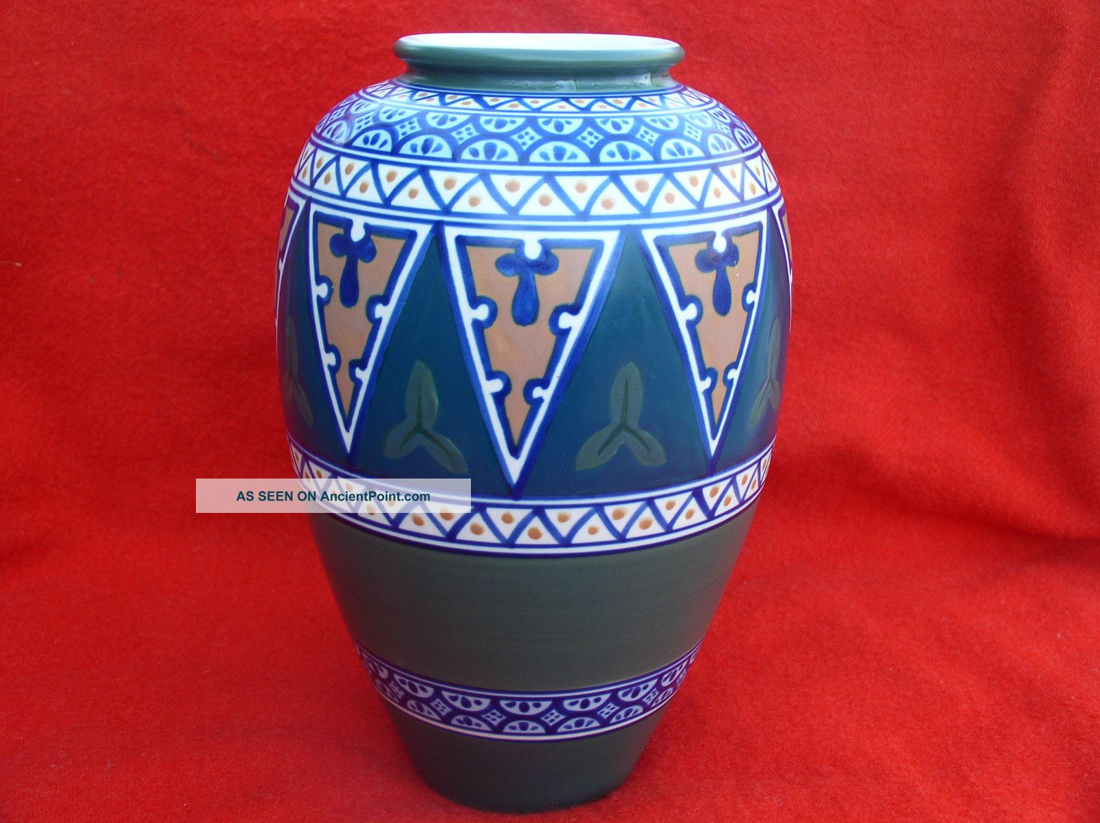 Rare Art Deco Kinkozan Vase Hand Painted Geometric Pattern Japan Japanese Vases photo