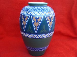 Rare Art Deco Kinkozan Vase Hand Painted Geometric Pattern Japan Japanese photo