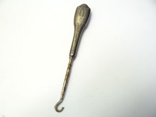 Antique Old Monogrammed Jer Sterling Silver Handle Steel Post Sewing Button Hook photo