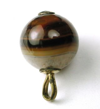 Antique Glass Ball Button Cocoa & Cream Swirl Pin Shank photo