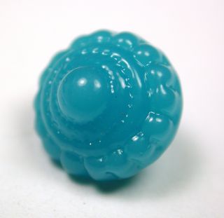 Antique Charmstring Glass Button Turquoise Candy Mold W/ Swirl Back photo