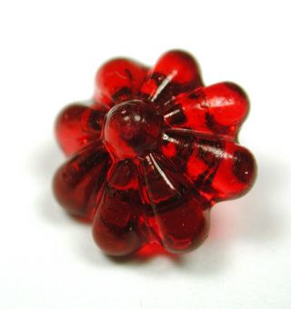 Antique Charmstring Glass Button Red Flower Mold W/ Swirl Back photo
