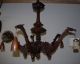 Bali Art: Rare Antique Finest Carved Rosewood 5 - Light Chandelier,  Bird & Temple Chandeliers, Fixtures, Sconces photo 7