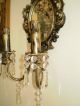 2 Pcs Vintage Antique Brass Crystal Wall Sconce Lighting Unique French 1930s Chandeliers, Fixtures, Sconces photo 3