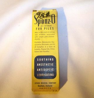 ' Extremely Rare ' Sponz - O An Ointment For Piles - Spohn Medical Co Goshen Indiana photo