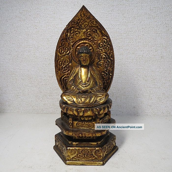 G893: Japanese Old Wood Carving Buddhist Statue Gautama Buddha Shaka - Nyorai　 Statues photo