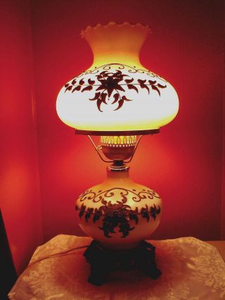Vintage Gone With The Wind Hurricane Lamp W/ Brass Floral Design photo