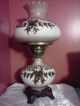 Vintage Gone With The Wind Hurricane Lamp W/ Brass Floral Design Lamps photo 1