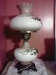 Vintage Gone With The Wind Hurricane Lamp W/ Brass Floral Design Lamps photo 4