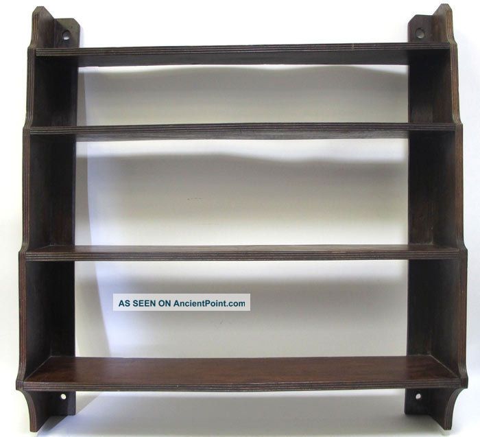 Antique Handmade Folk Art Dark Wood Wall Hanging Shelf Yqz Primitives photo