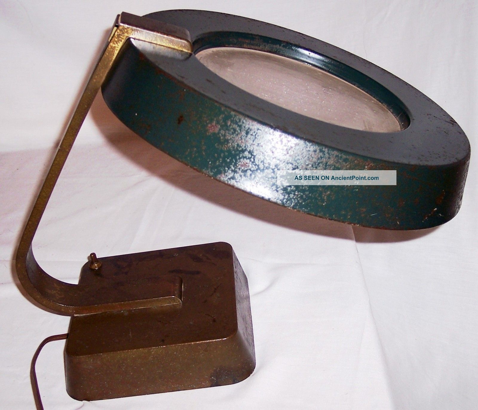 Lightolier Art Deco Desk Lamp Brass Base Enamel On Metal Shade Diffuser Intact Art Deco photo