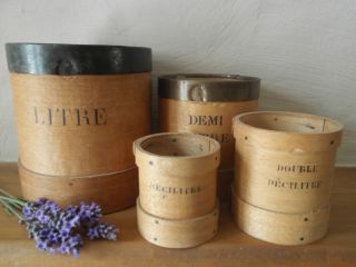Antique Vintage French 4 Wooden Measures Primitive Shaker Style 