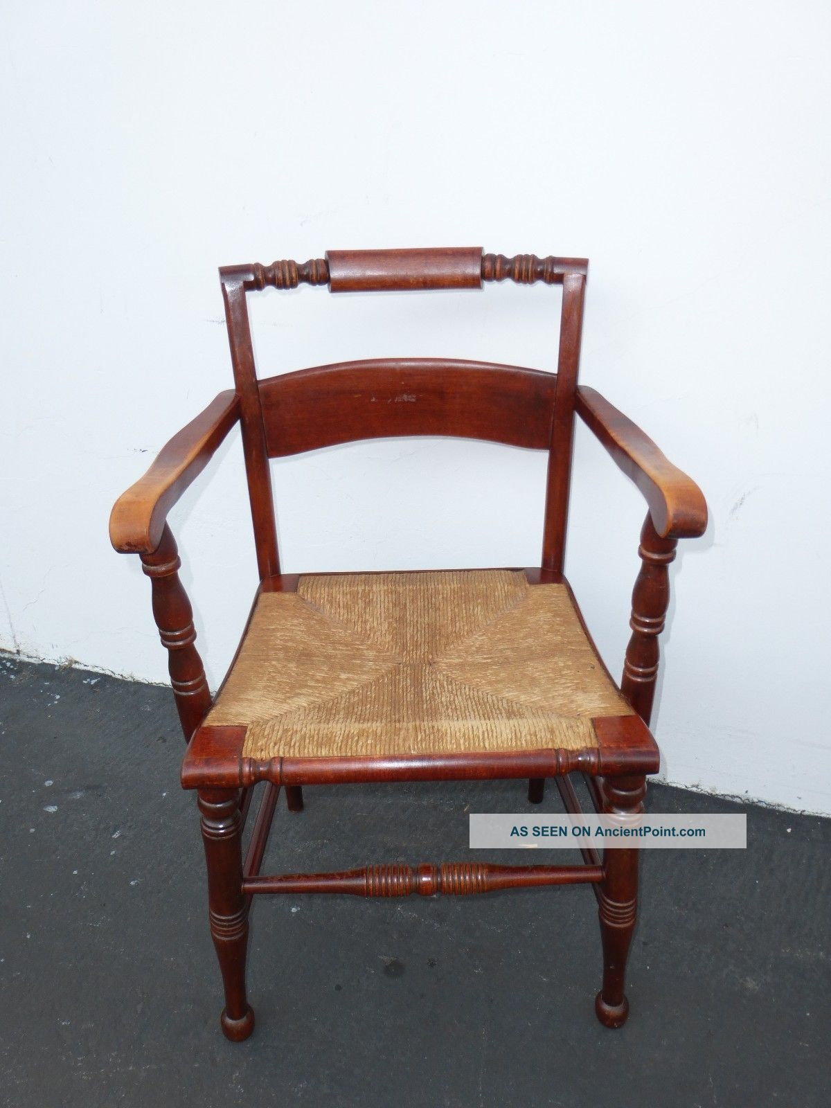 Antique Accent Chair Carved Wood Twine Rye Seat Post-1950 photo 1
