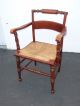 Antique Accent Chair Carved Wood Twine Rye Seat Post-1950 photo 2