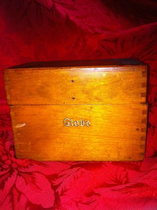 Vintage Globe Oak Wood File Index Card Cabinet Box photo