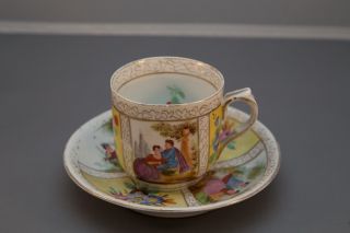 Antique German? Dresden? Porcelain Cup And Saucer Figural Floral Yellow photo