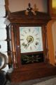 Antique Cottage Mantle Clock Primitive Tin Painted Face Working Clocks photo 2